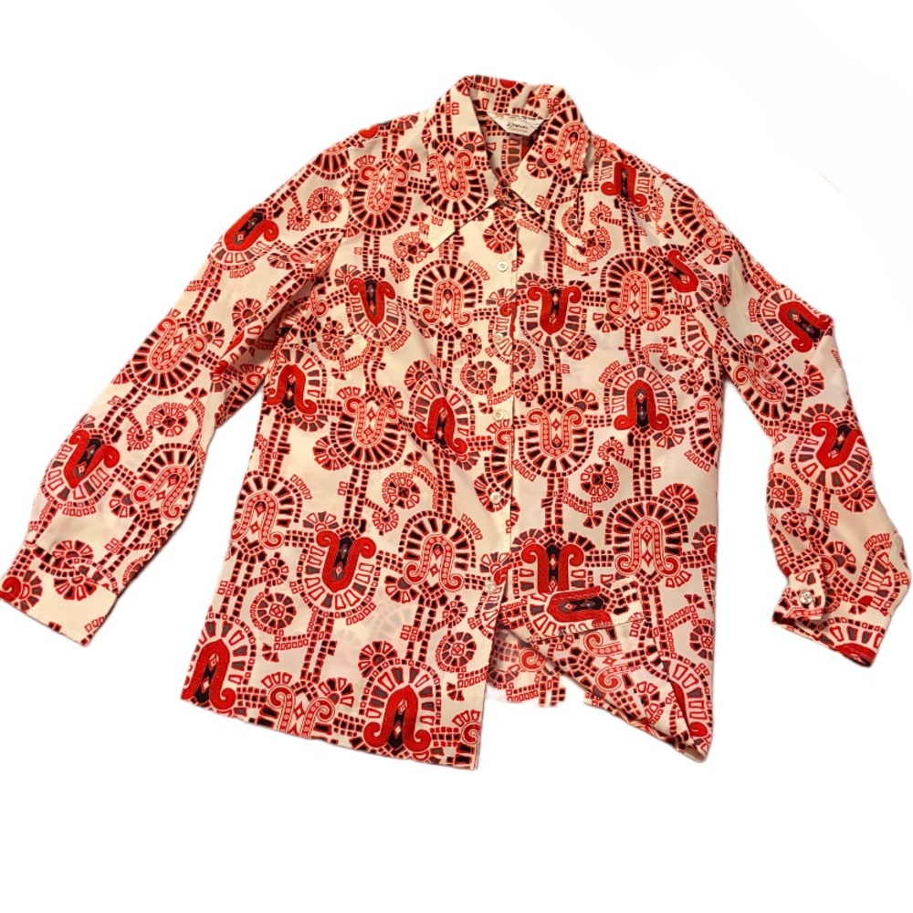 Vintage 70s JCPenney unique dagger collar red and white womens geometric sz10